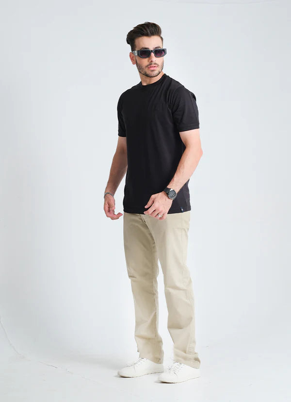 Black Plain 100% Cotton Basic Tee Polo