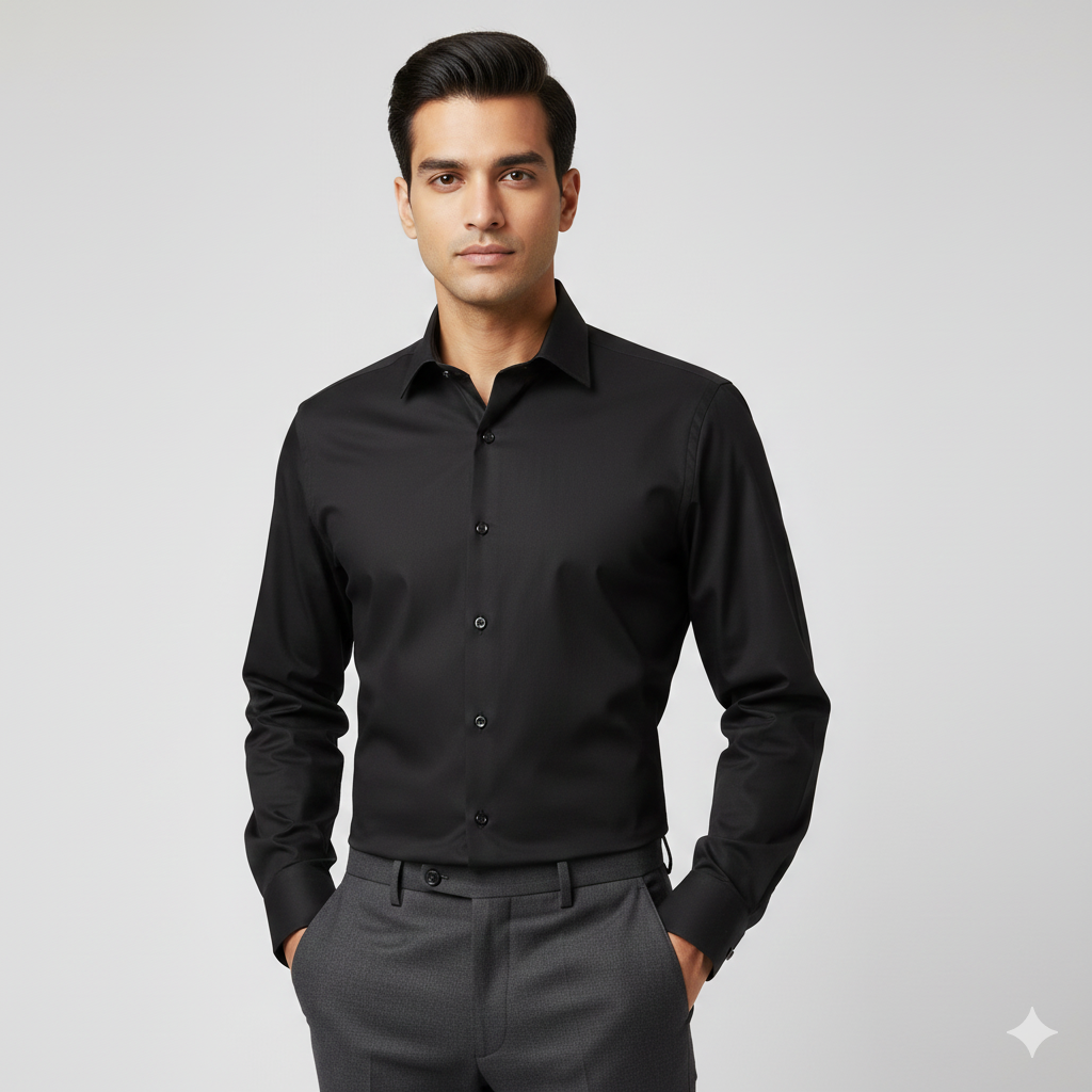 Luxury Black Plain Collar Shirt for Men | Premium Formal Dress Shirt