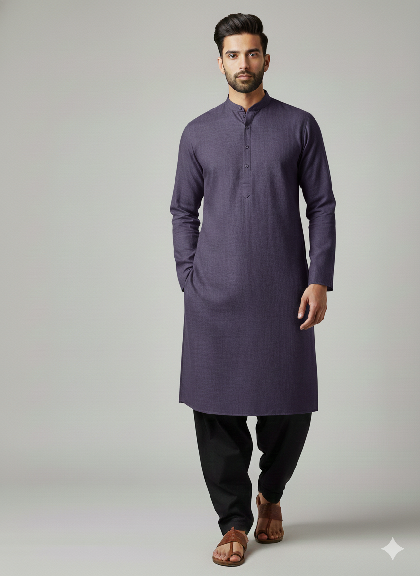 Exclusive Premium Muted Navy Plain Men’s Kurta | Ethnic Wear