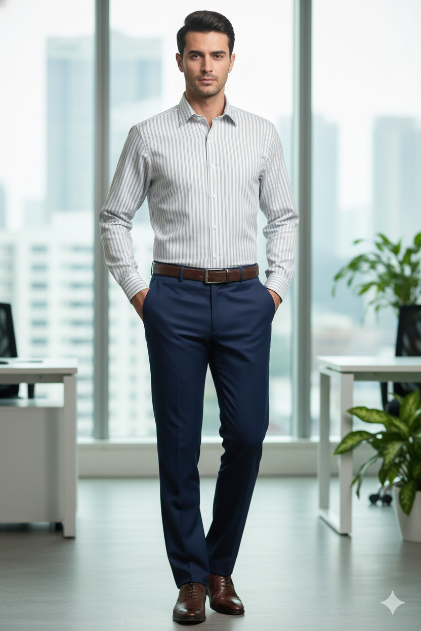 Luxury White Shirt with Grey Stripes | Formal Dress Shirt Men