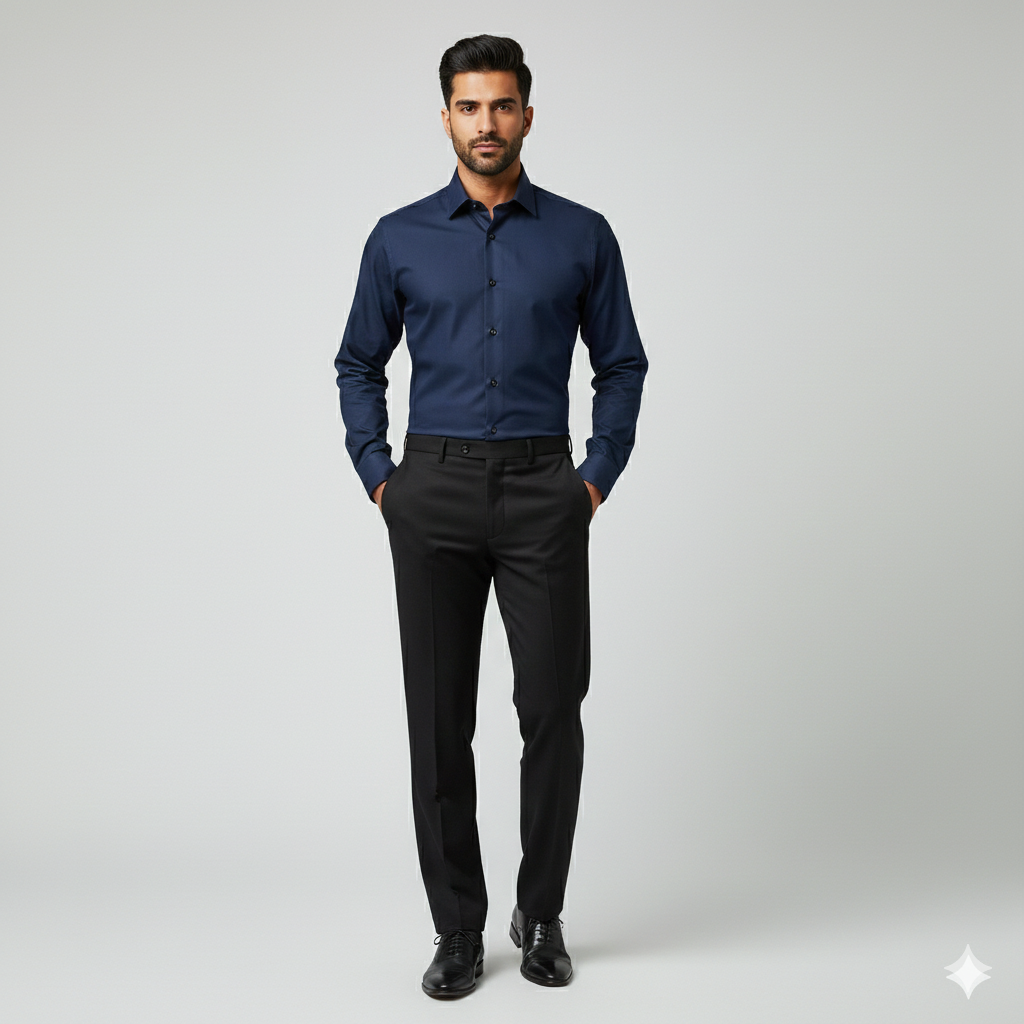 Luxury Navy Blue Plain Collar Shirt for Men | Premium Dress Shirt