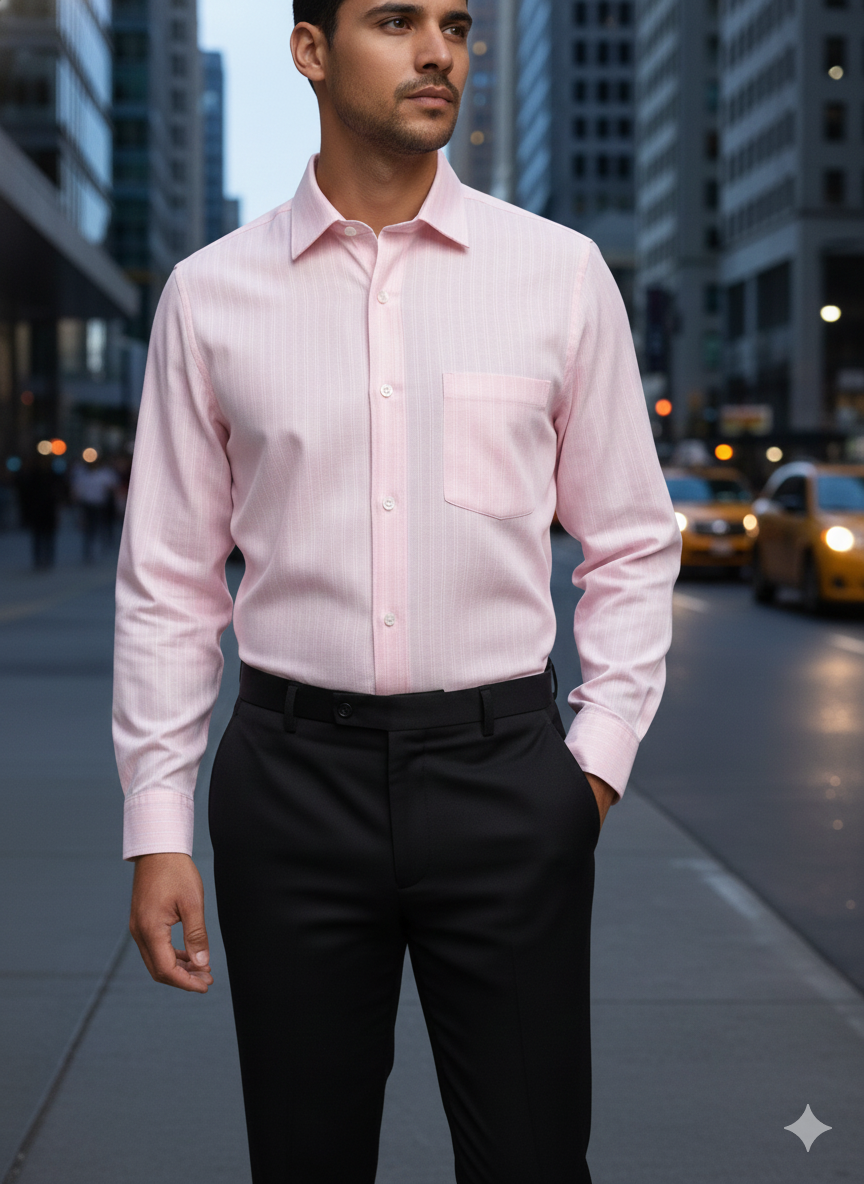 Luxury Pink & White Stripe Shirt for Men | Formal Dress Shirt