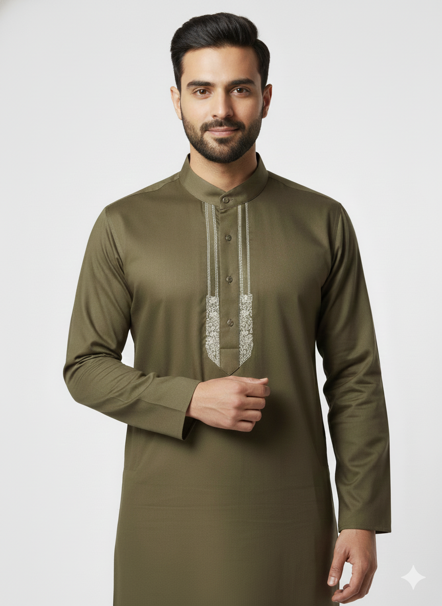 Exclusive Premium Green Men's Kurta with Elegant Embroidery – Ethnic Wear