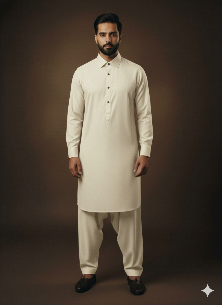 Exclusive Premium Off-White Men’s Shalwar Kameez | Shirt Collar FM(SS)