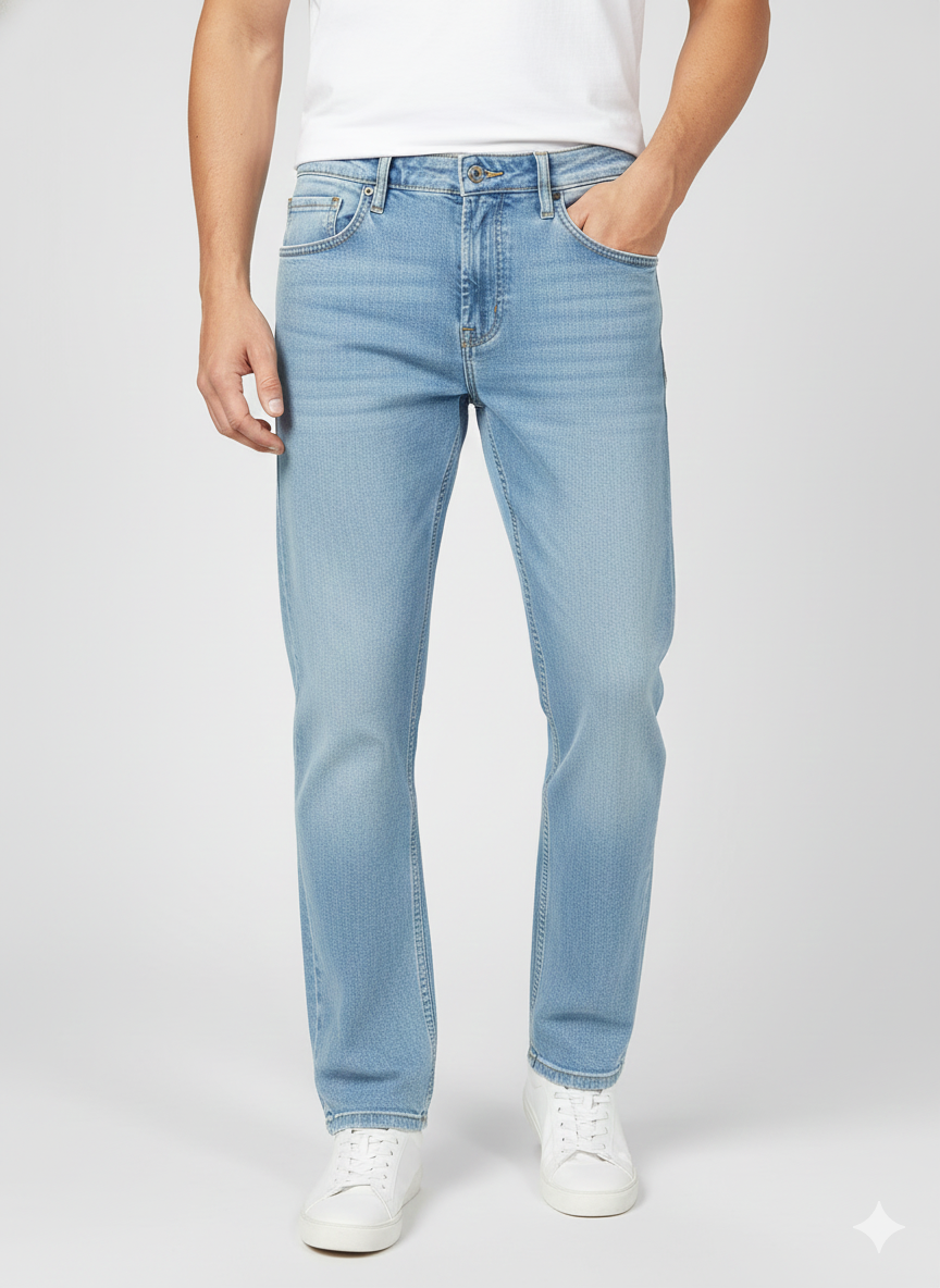 Premium Straight Fit 1818 Ice Blue Mens Jeans | Luxury Leisurewear Collection