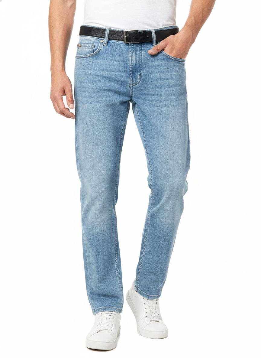 Premium Regular Fit 1804 Ice Blue Jeans for Men | Luxury Leisurewear Collection