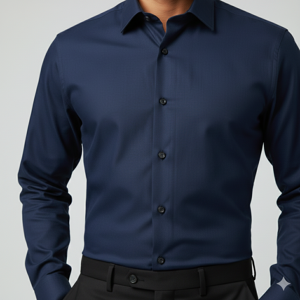 Luxury Navy Blue Plain Collar Shirt for Men | Premium Dress Shirt