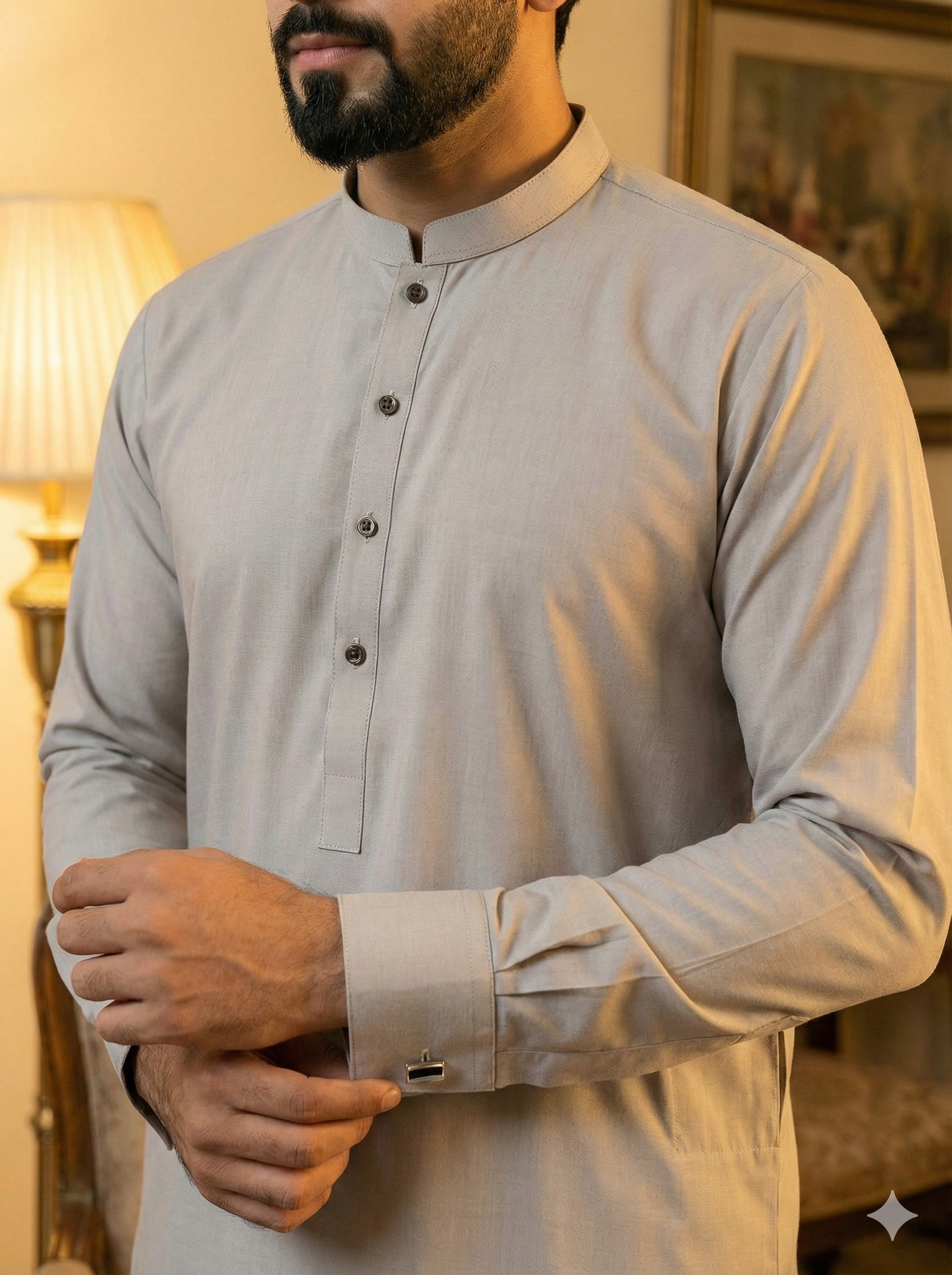 Exclusive Premium Light Grey Men’s Shalwar Kameez | Band Collar FM(SS)
