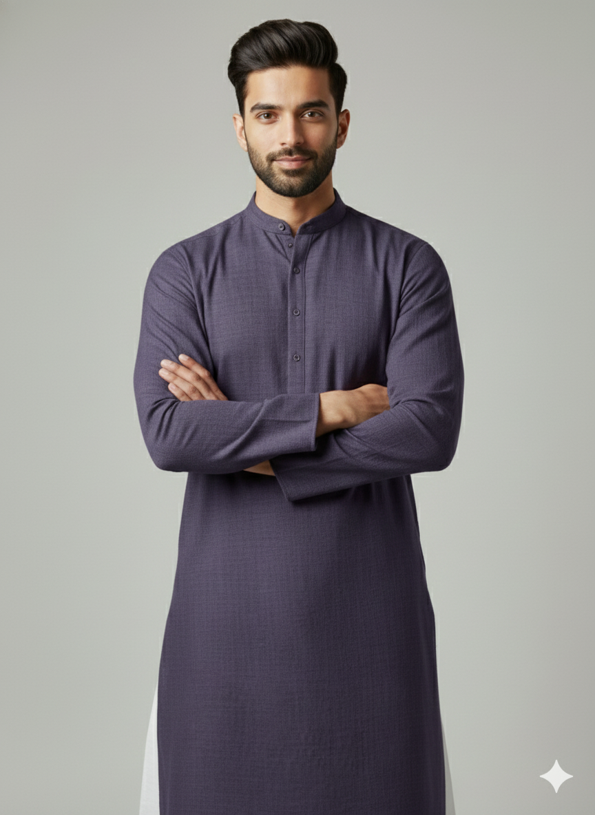 Exclusive Premium Muted Navy Plain Men’s Kurta | Ethnic Wear