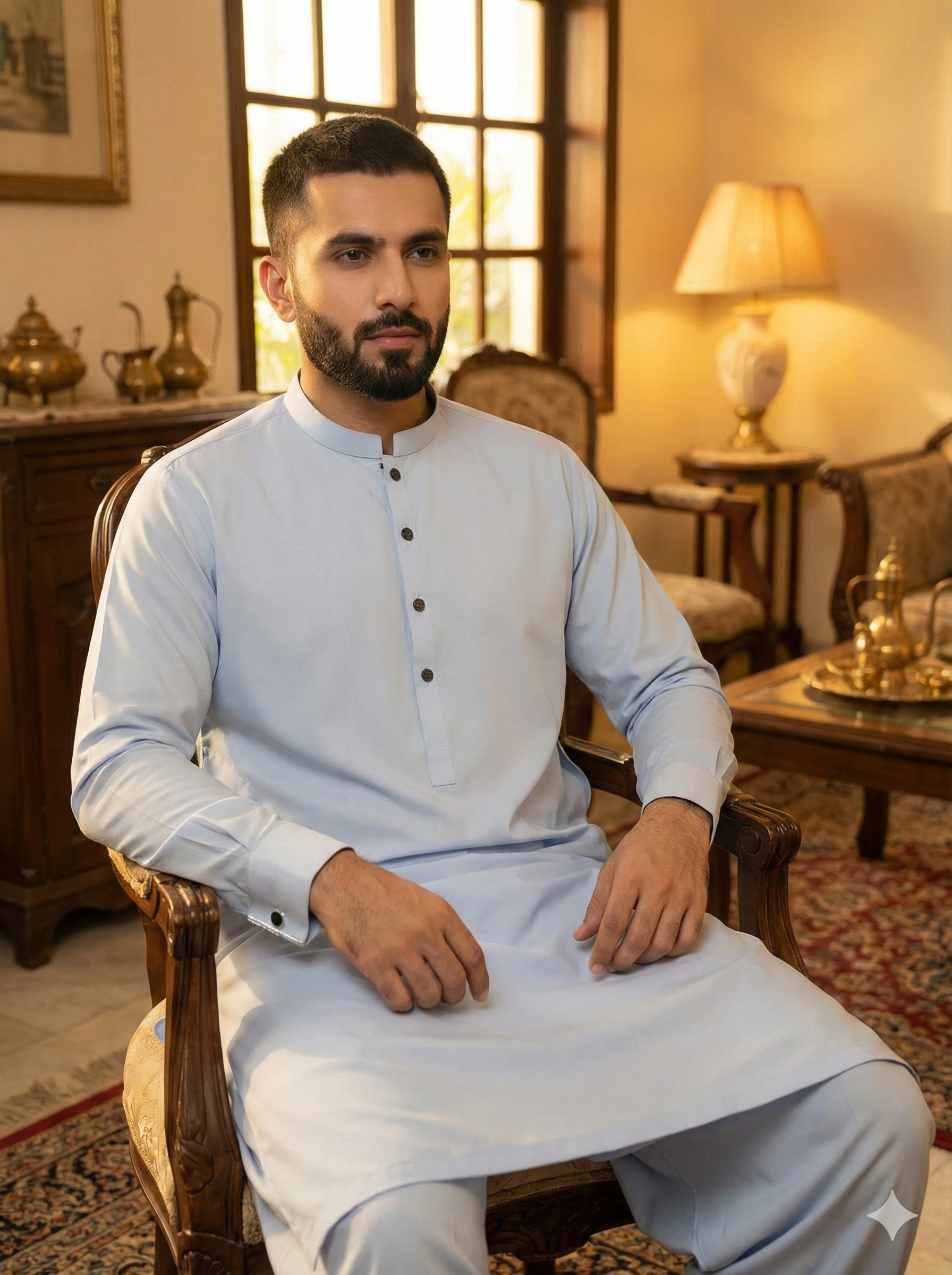 Exclusive Premium Light Blue Men’s Shalwar Kameez – Band Collar | FM(SS)