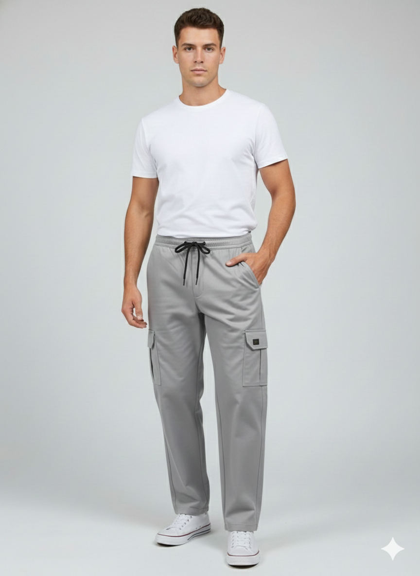 Premium Light Grey Men’s Cargo Trousers | Luxury Leisurewear Pants