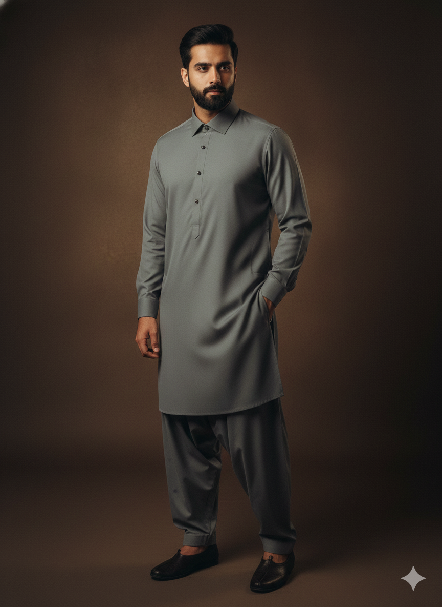 Exclusive Premium Dark Grey Men’s Shalwar Kameez | Shirt Collar FM(SS)