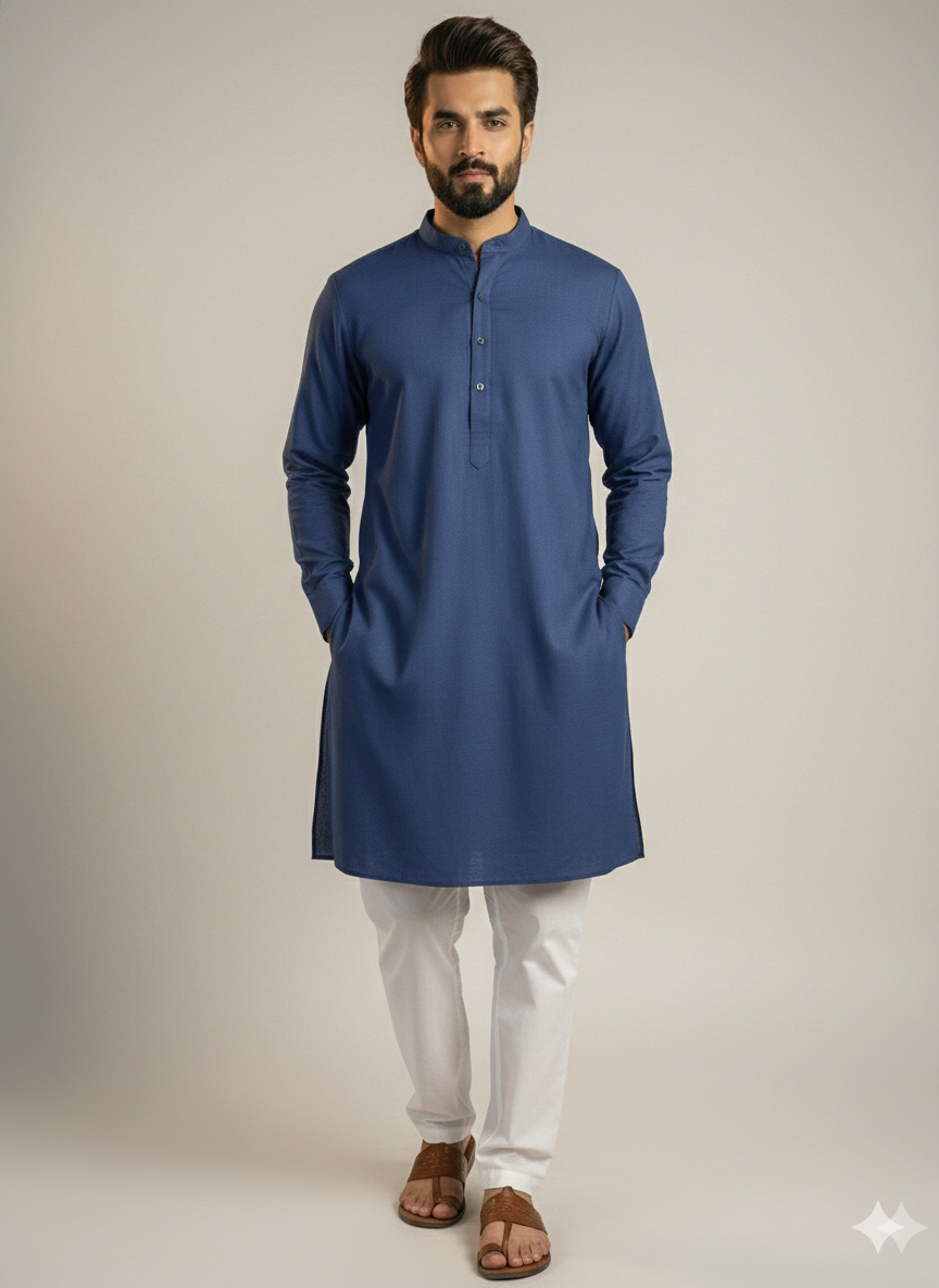 Exclusive Premium Blue Plain Men’s Kurta | Elegant Ethnic Wear