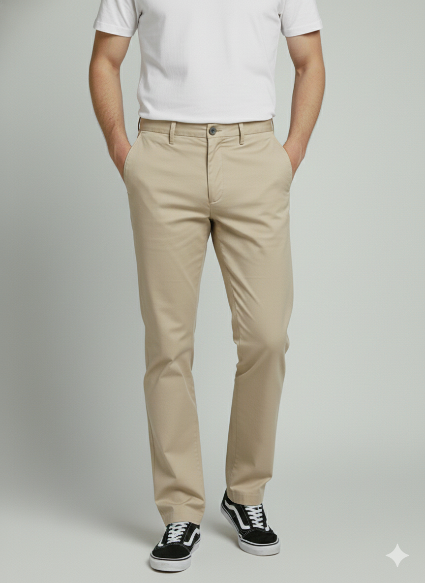Premium Sensation Chinos Cream Cotton Pants for Men | Luxury Leisurewear Essentials