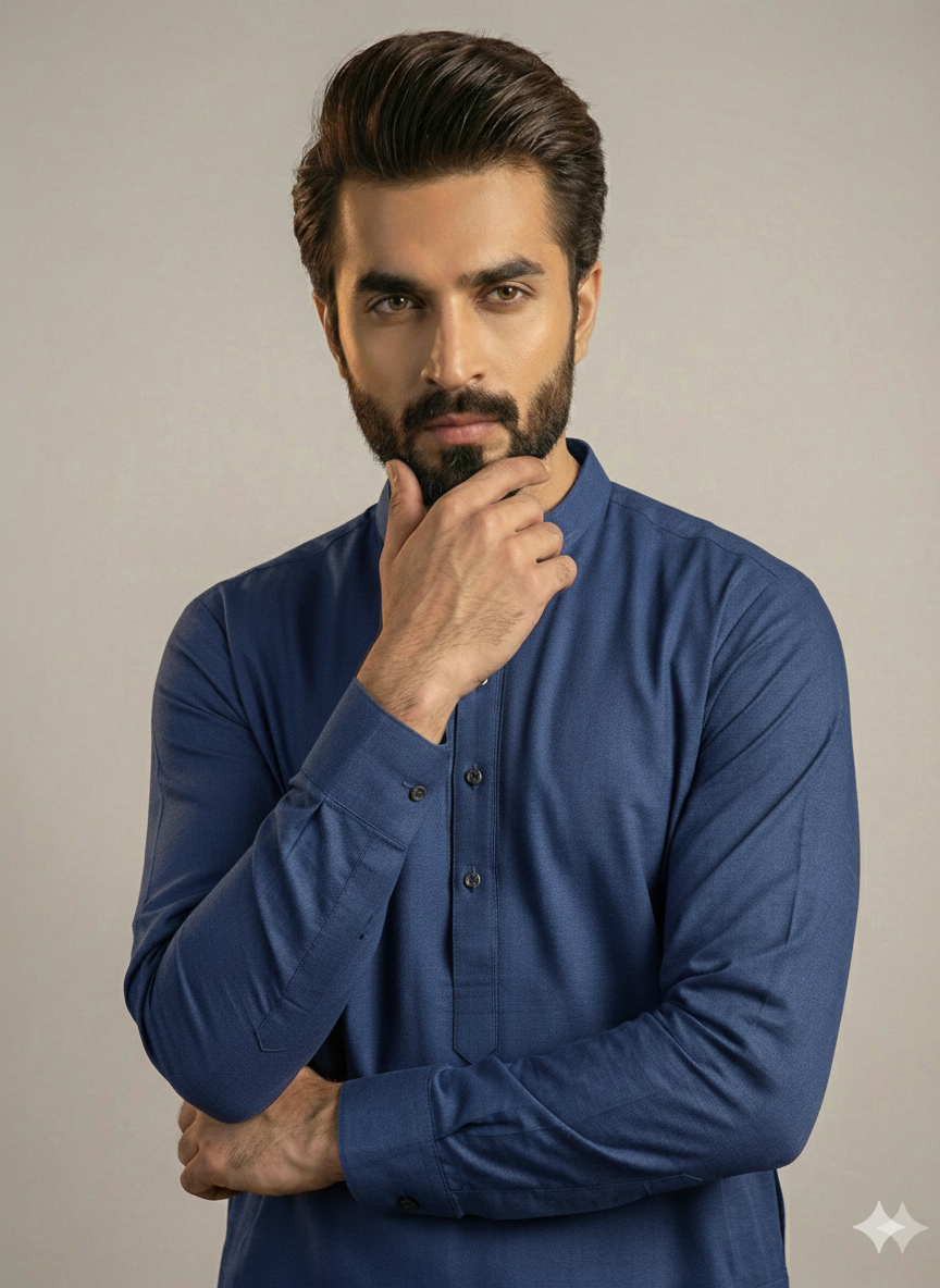 Exclusive Premium Blue Plain Men’s Kurta | Elegant Ethnic Wear
