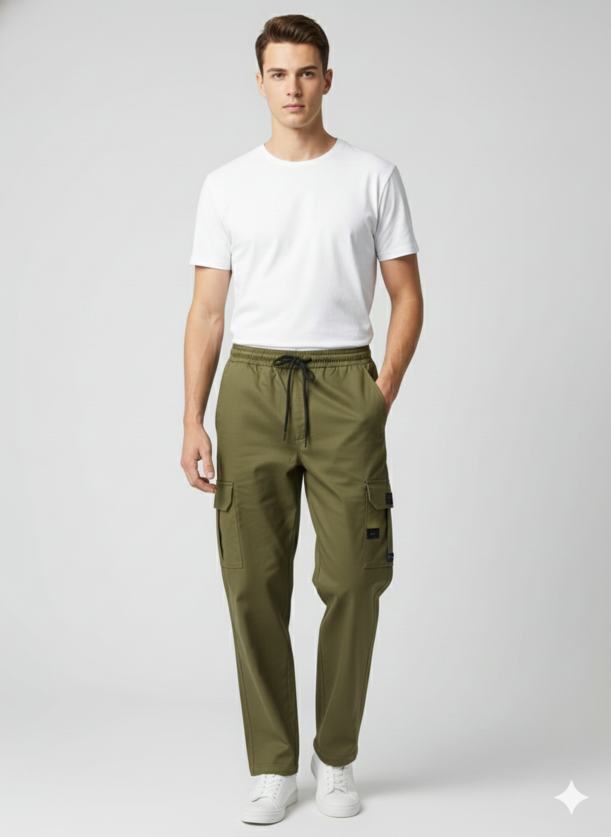 Premium Olive Green Men’s Cargo Trousers | Luxury Leisurewear Pants
