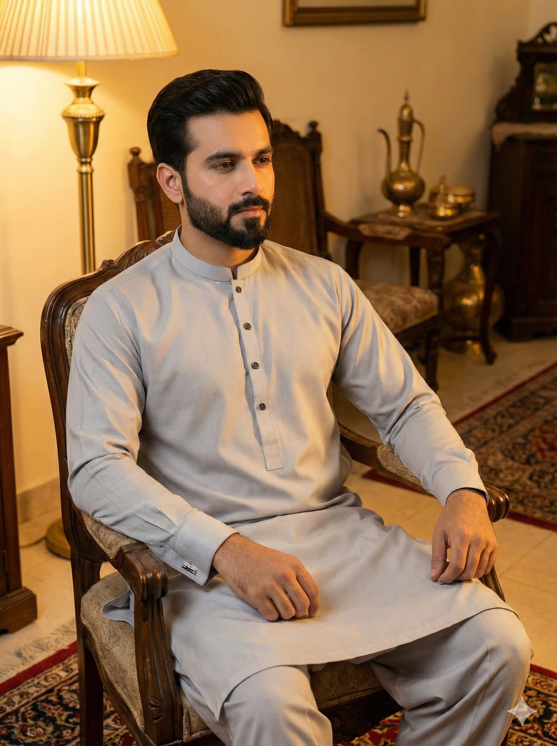 Exclusive Premium Light Grey Men’s Shalwar Kameez | Band Collar FM(SS)
