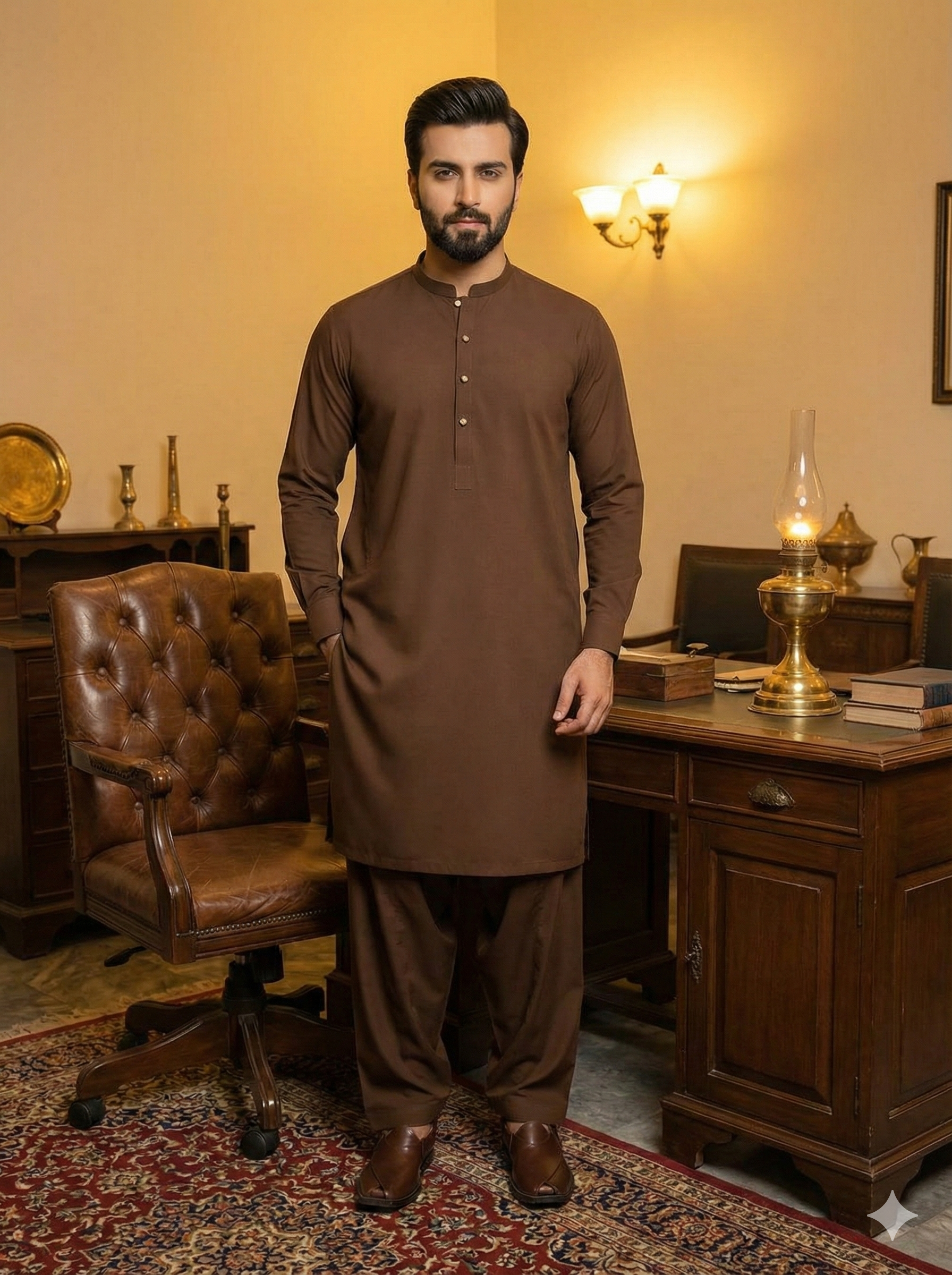 Exclusive Premium Dark Brown Shalwar Kameez for Men – Elegant Ethnic Wear(FM(BB))