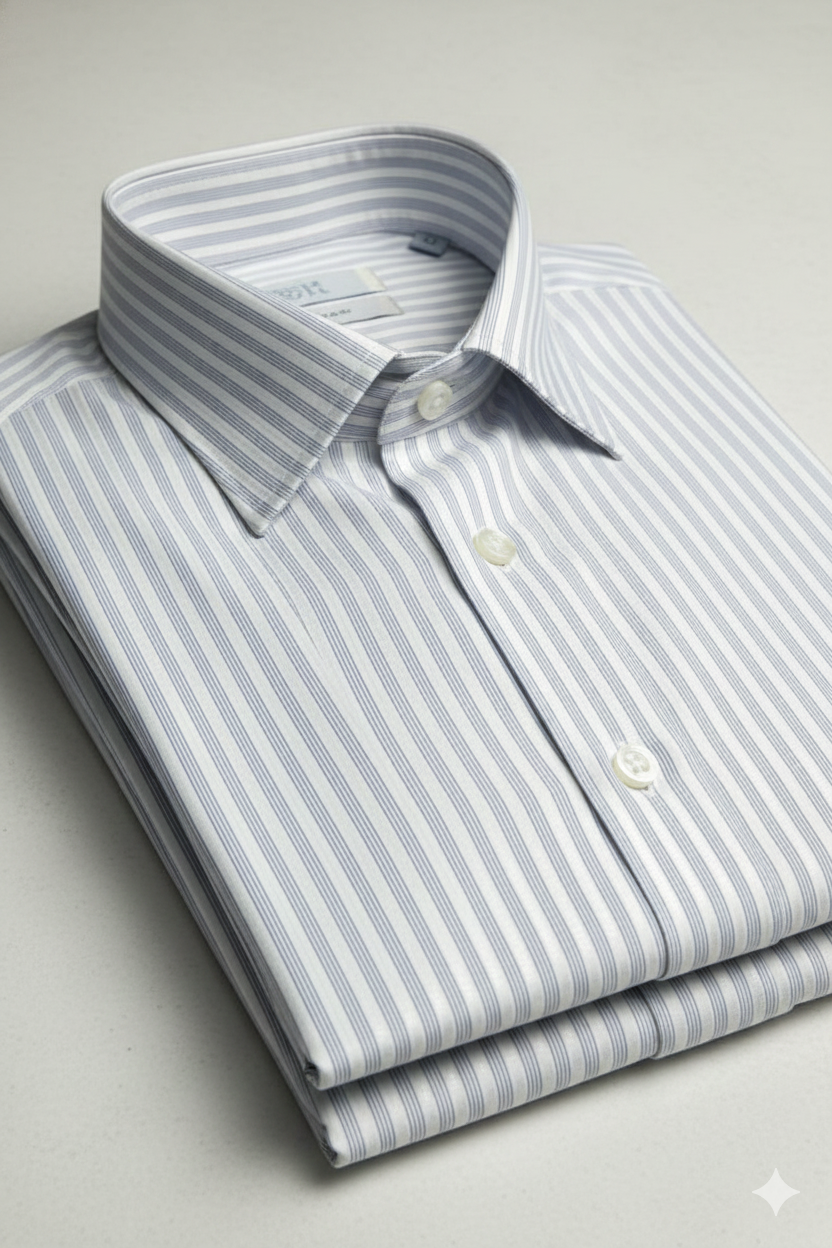 Luxury White Shirt with Grey Stripes | Formal Dress Shirt Men