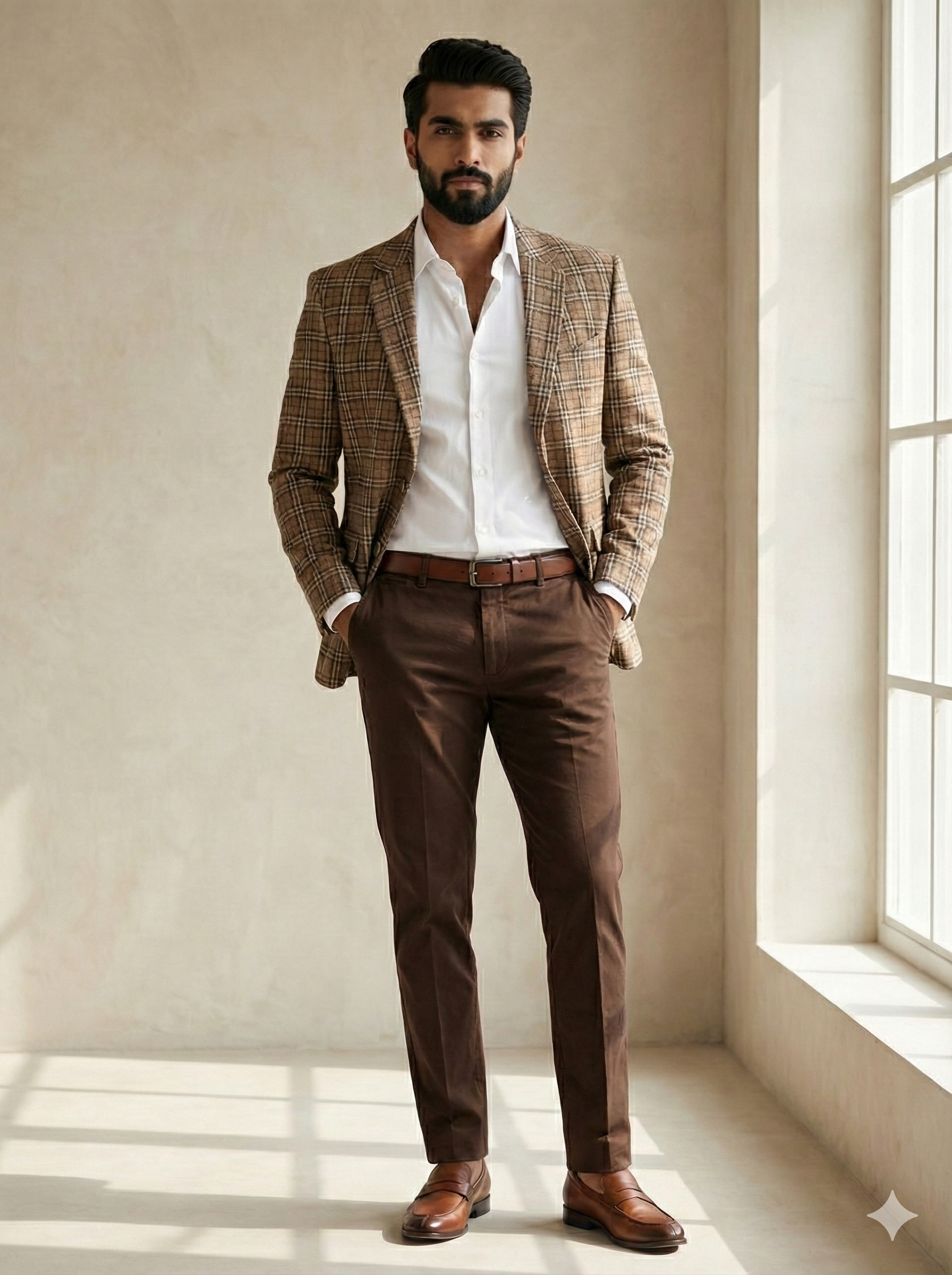 Light Brown Check Blazer for Men | Formal Check Blazer | Tailored Fit