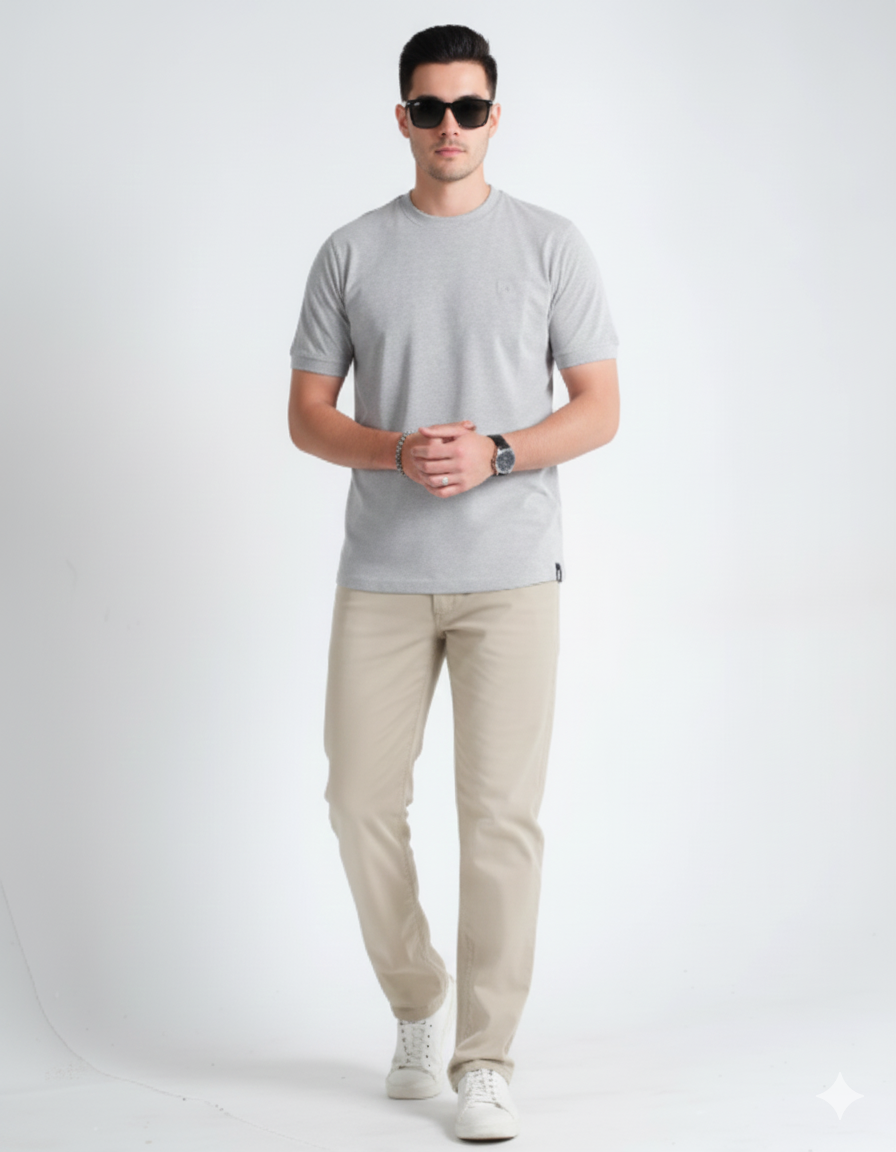 Gray Plain 100% Cotton Basic Tee Polo