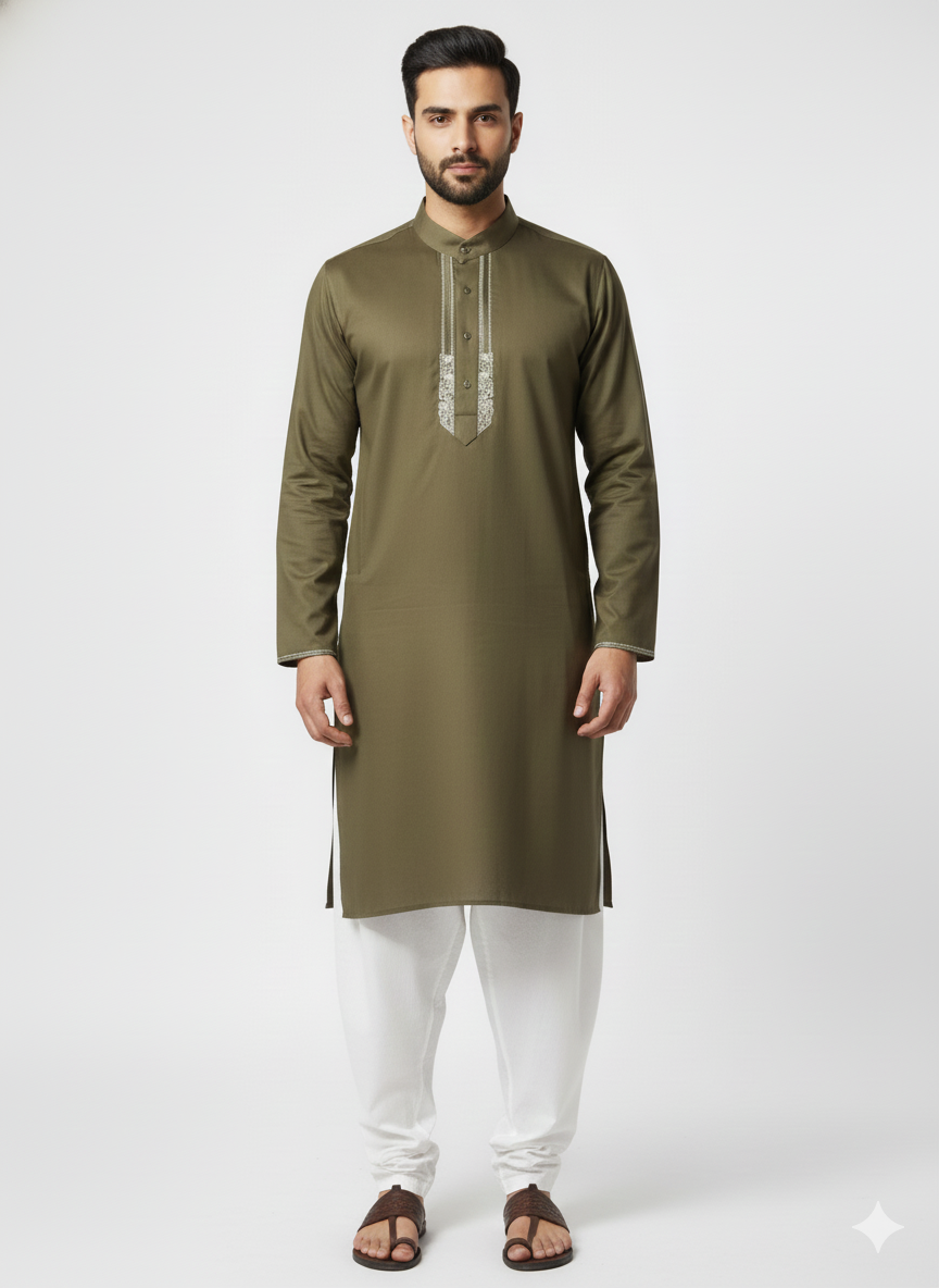 Exclusive Premium Green Men's Kurta with Elegant Embroidery – Ethnic Wear