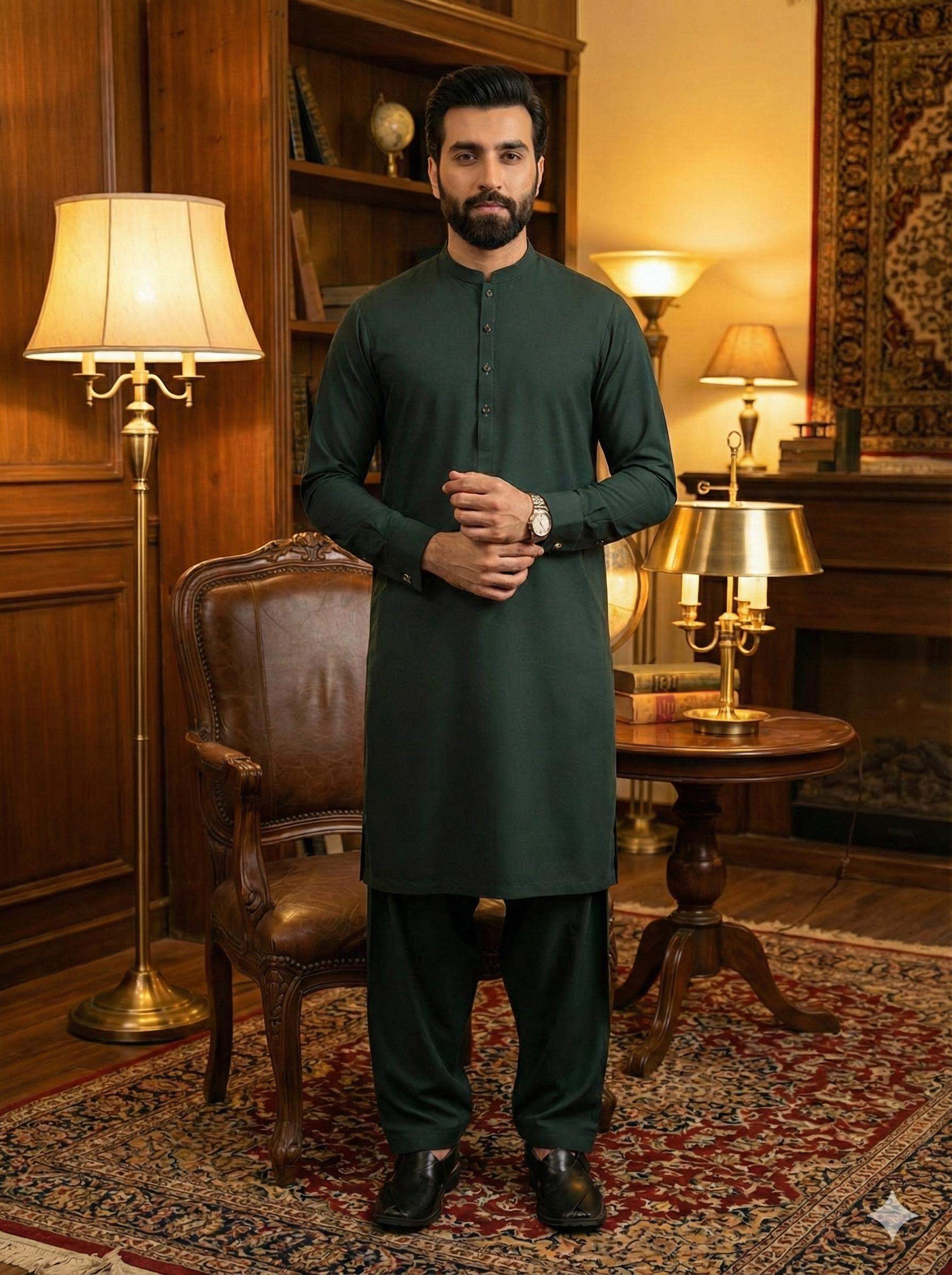 Exclusive Premium Dark Green Men’s Shalwar Kameez – Elegant Ethnic Wear | Premium Fabric & Tailored Fit(FM(BB))
