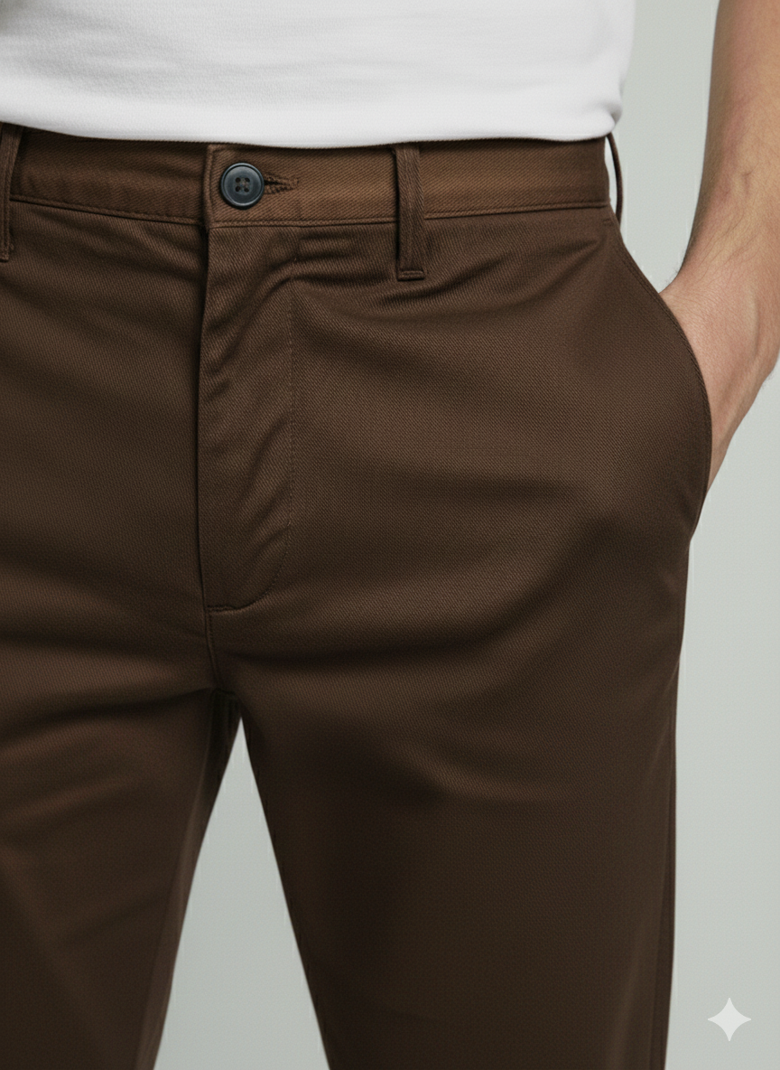 Premium Sensation Brown Cotton Chinos for Men | Luxury Leisurewear Pants