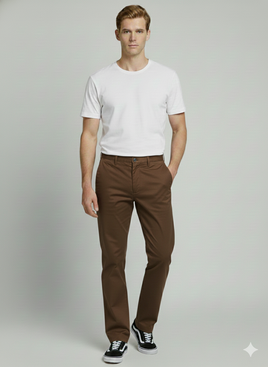 Premium Sensation Brown Cotton Chinos for Men | Luxury Leisurewear Pants