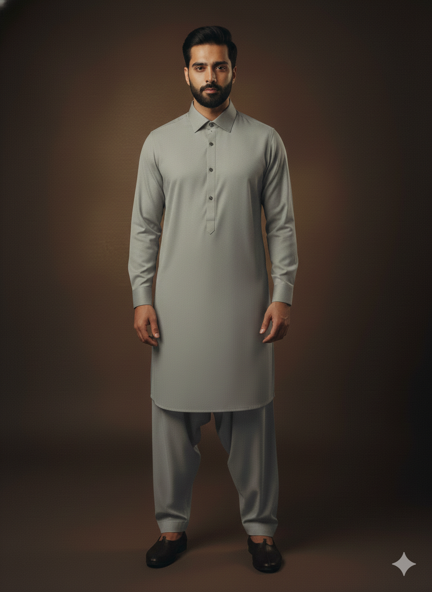 Exclusive Premium Light Grey Men’s Shalwar Kameez | Shirt Collar FM(SS)