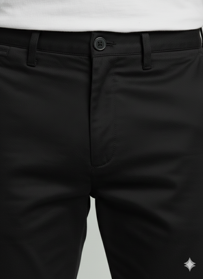 Premium Sensation Black Cotton Chinos for Men | Luxury Leisurewear Pants