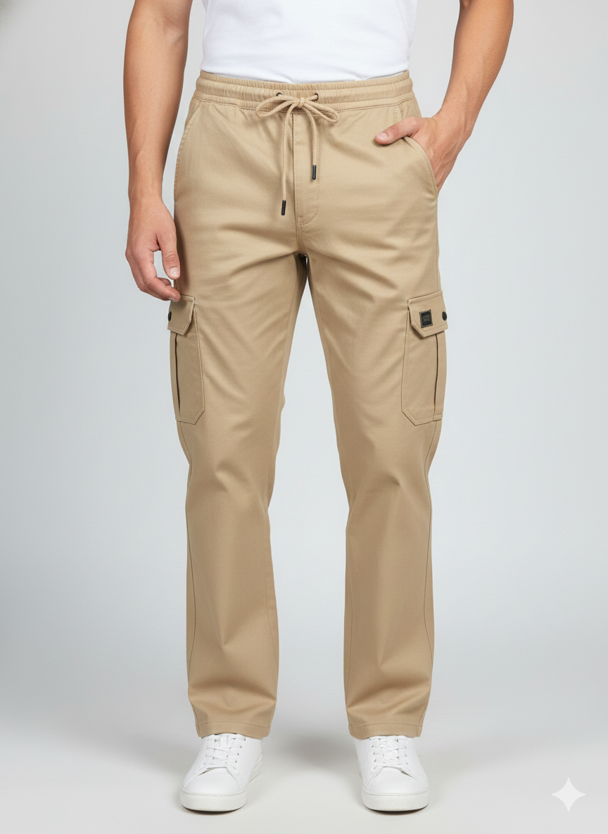 Premium Cream Men’s Cargo Trousers | Luxury Leisurewear Pants