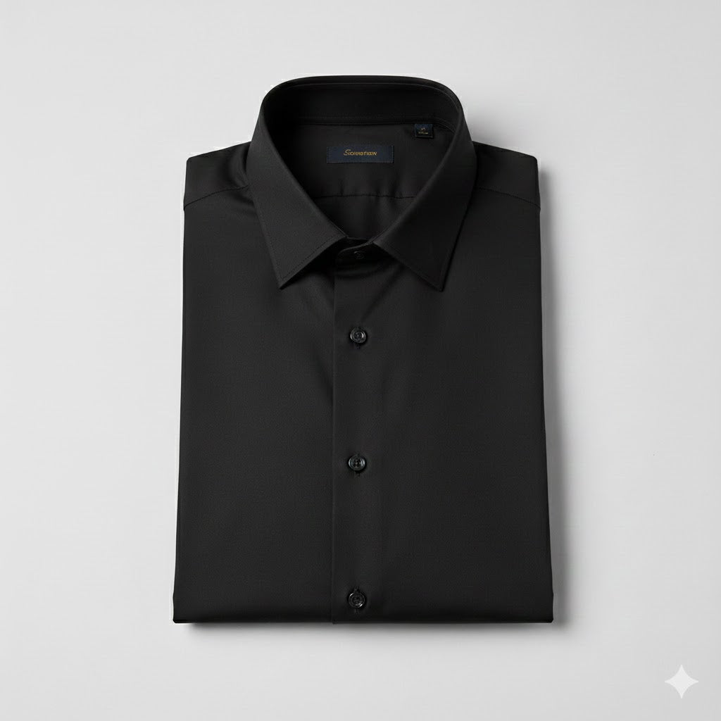 Luxury Black Plain Collar Shirt for Men | Premium Formal Dress Shirt